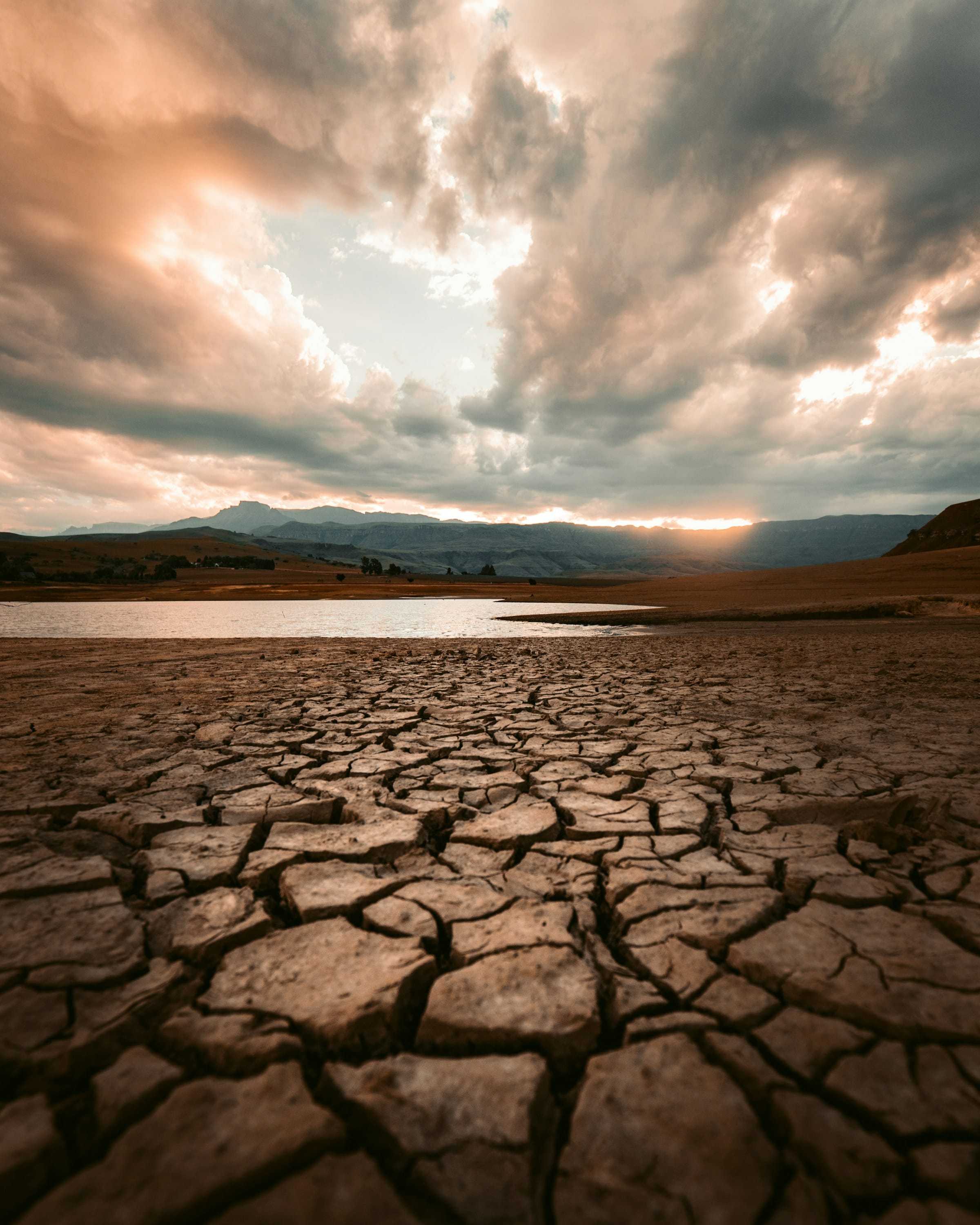 Cracked soil where a reservoir has dried up
